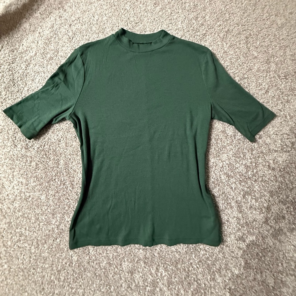 A New Day Hunter Green Ribbed Mock Neck Top Size L